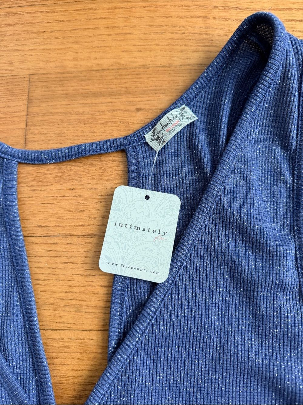 NWT Free People Small Intimately Blue Metallic Ribbed Wrap Crop Top Bralette - Picture 5 of 6